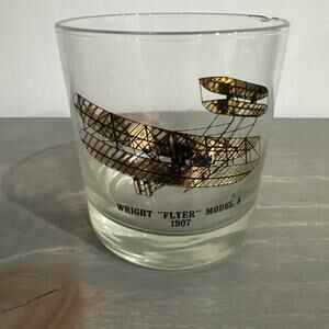 Vintage ‘Plane’ Bar Glass Tumbler 3 1/2" Wright “Flyer” Model A 1907 MCM Rare